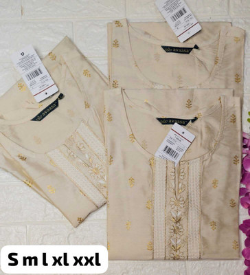 SM PRODUCTS Women Geometric Print A-line Kurta(Beige)