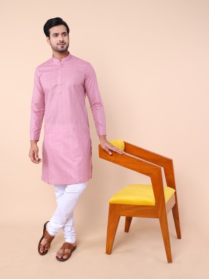 Namaskar Men Solid Ethnic Dress Kurta(Pink)