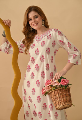 BKApparels Women Embroidered Straight Kurta(Pink)
