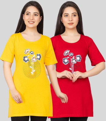 Pyro Spirit Women Printed Straight Kurta(Yellow, Red)