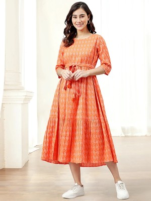 Shrivani Women Self Design Flared Kurta(Orange)