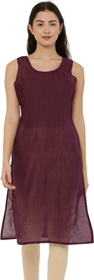 FAWOMENT Women Solid Straight Kurta(Maroon)