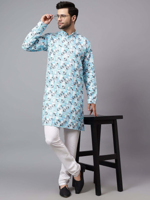 FireFish Men Self Design A-line Kurta(Light Blue)