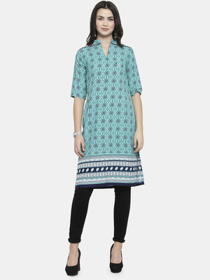 Aarsha Women Printed Straight Kurta(Green)