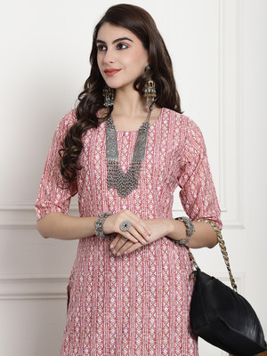 1 Stop Fashion Women Printed Straight Kurta(Beige)