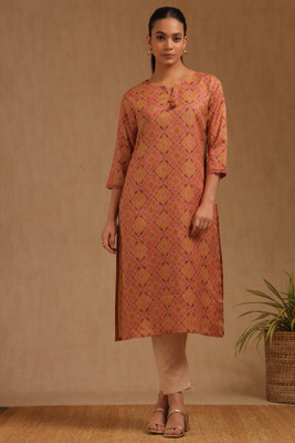 soch Women Printed Straight Kurta(Brown)