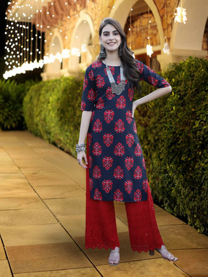 1 Stop Fashion Women Printed A-line Kurta(Red)
