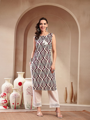 Stylum Women Printed Straight Kurta(Purple)