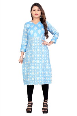 meesorra Women Printed Straight Kurta(Blue)