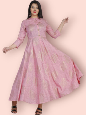 mk creation Women Printed Anarkali Kurta(Pink)