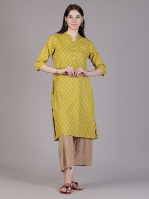 V-MART Women Printed A-line Kurta(Yellow)