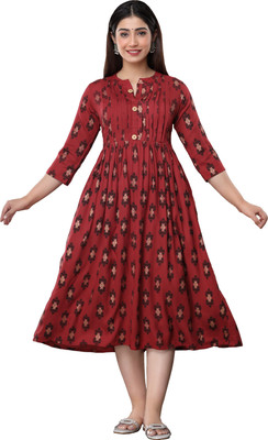 VINNY Women Printed Anarkali Kurta(Maroon)