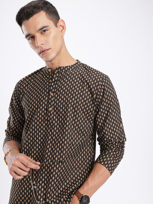 Anouk Rustic Men Printed Straight Kurta(Brown)