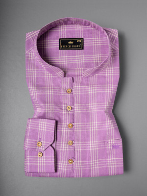 french crown Men Checkered Straight Kurta(Purple, Yellow)