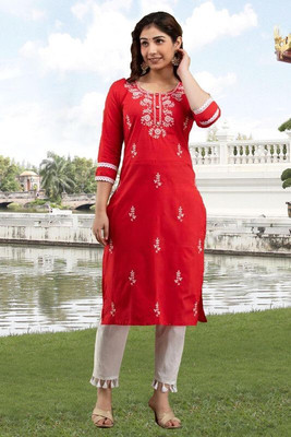 vikshi Women Chikan Embroidery Straight Kurta(Multicolor)