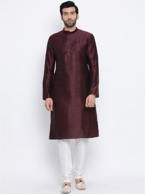 Namaskar Men Solid Straight Kurta(Brown)