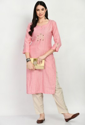 MAURYA Women Striped Straight Kurta(Pink)