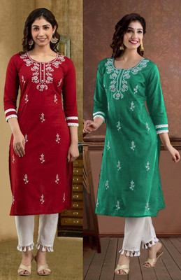 SISTO Women Chikan Embroidery Straight Kurta(Multicolor)