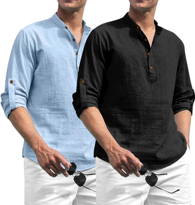 FireFish Men Solid A-line Kurta(Light Blue)