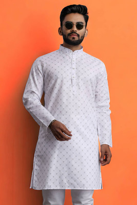 StyleVault Men Printed Straight Kurta(White)