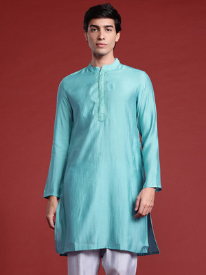 ANOUK Men Solid Straight Kurta(Blue)