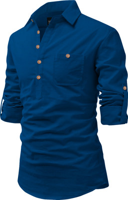 Univibe Men Solid Pathani Kurta(Blue)