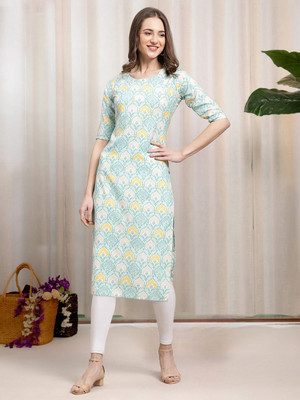 HERE&NOW Women Printed Straight Kurta(Green)
