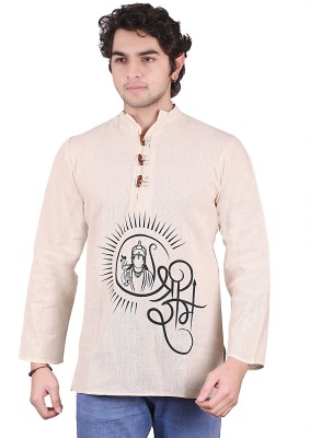 Difneez Men Printed Straight Kurta(Beige, Black)