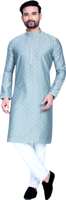 Anadhya Men Embroidered Straight Kurta(Grey)