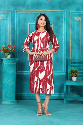 PickALook Women Floral Print Straight Kurta(Red)