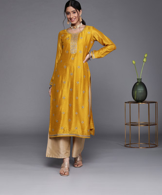 LIBAS Women Embellished Straight Kurta(Yellow)