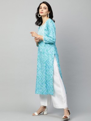 SELKET Women Floral Print Straight Kurta(Light Blue)