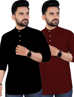 DaReal Men Solid A-line Kurta(Maroon)