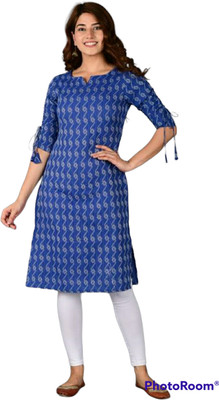 Goldeen Creation Women Printed A-line Kurta(White, Blue)