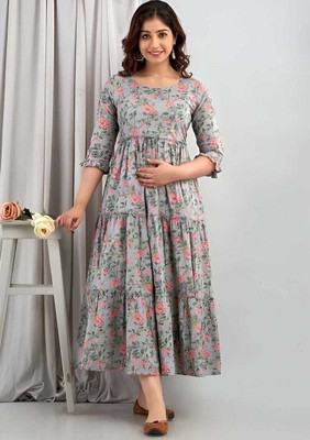 RIZA CREATION Anarkali Gown(Grey)