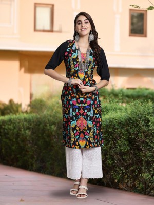 EthnicBasket Women Printed A-line Kurta(Black)