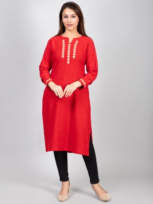 Elthia Women Embroidered Straight Kurta(Red)