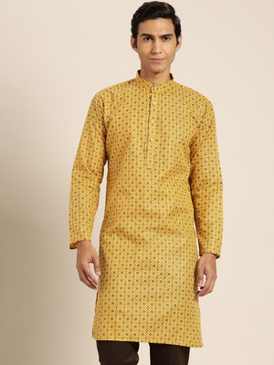 SOJANYA Men Printed Straight Kurta(Yellow)