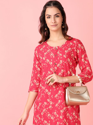 V-MART Women Printed A-line Kurta(Pink)