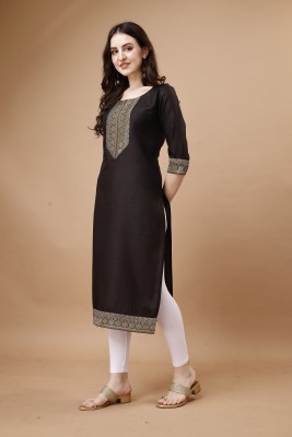 krazzykudy Women Self Design Straight Kurta(Black)