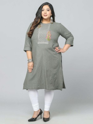 Jevi Prints Women Embroidered, Woven Design Straight Kurta(Grey)