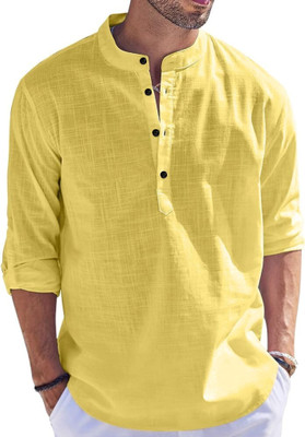 LIRMO Men Solid Straight Kurta(Yellow)