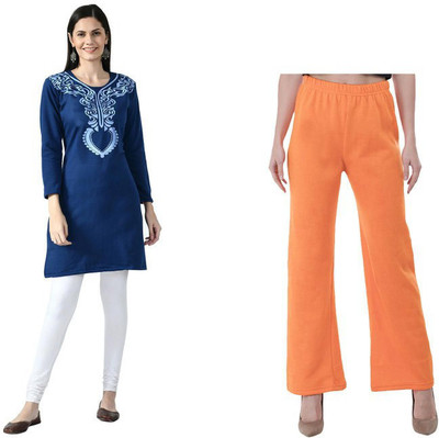 Indeweaves Women Self Design A-line Kurta(Blue)