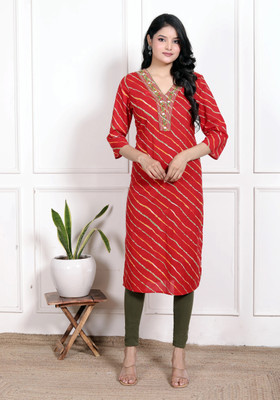 Nitesh Textile Women Chikan Embroidery Straight Kurta(Red)