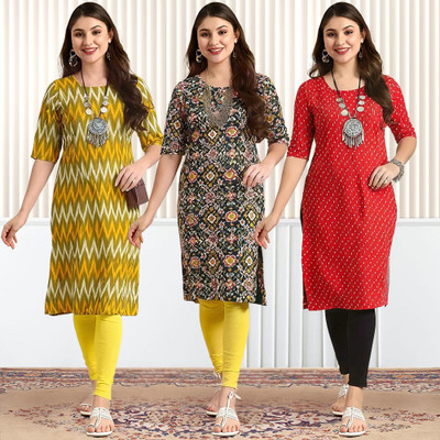 1 Stop Fashion Women Printed Straight Kurta(Multicolor)