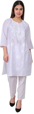 Noor Chikankari Women Embroidered Ethnic Dress Kurta(White)