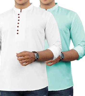 VIMASUTI Men Solid Straight Kurta(Silver)