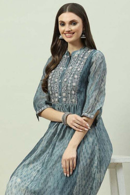 BIBA Women Printed A-line Kurta(Grey)