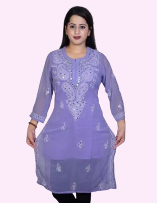 KKHASHER Women Embroidered Straight Kurta(Purple)