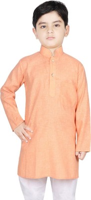 SG YUVRAJ Boys Solid Straight Kurta(Orange)